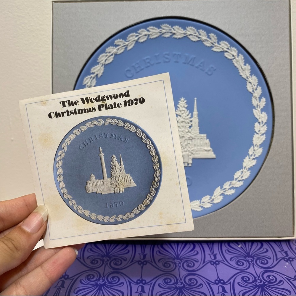 Wedgwood NEW Vintage 1970 Christmas Plate Trafalgar Square Blue White Jasper 8” - Picture 5 of 10